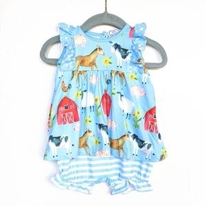 LITTLE MILLIE baby girl farmyard barn romper bloomer dress